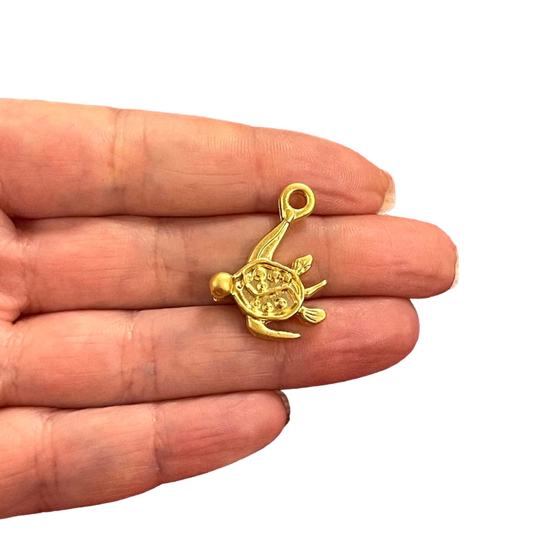 24Kt Matte Gold Plated Turtle Charms, Gold Turtle Charms, 2 pcs in a pack
