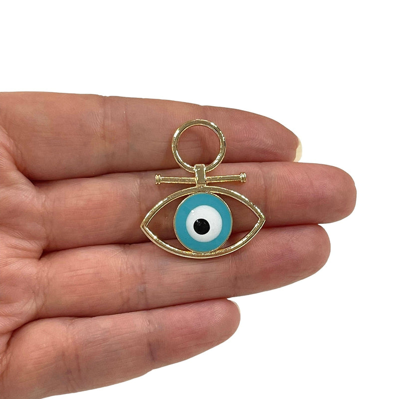 Pendentif Oeil Émaillé Bleu Plaqué Or 24 Carats