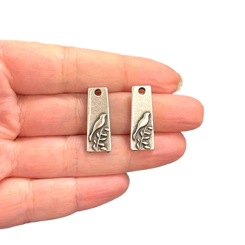 Antique Silver Plated Bird on Branch Charms, 2 pcs in a pack