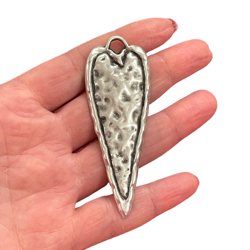 Antique Silver Plated Hammered Large Heart Pendant
