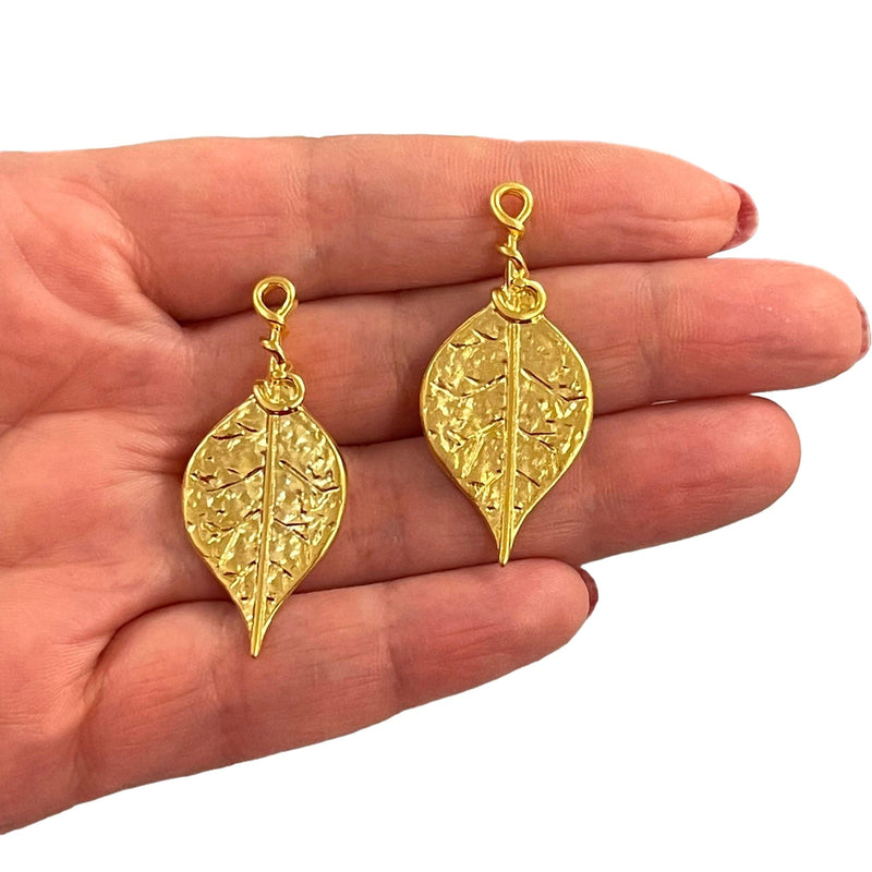 24Kt Matte Gold Plated Leaf Charms, 2 pcs in a pack