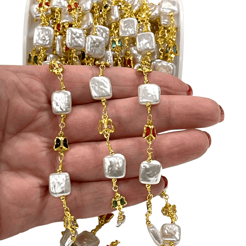 Pearly Rosary Chain, 24Kt Gold Plated Rosary Chain,