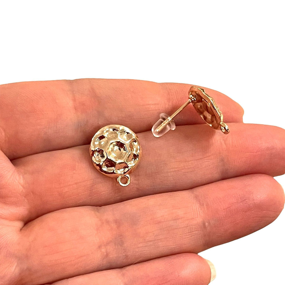Rose Gold Plated Brass Round Stud Earrings, 2 pcs in a pack,