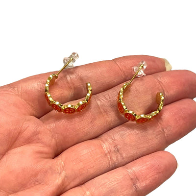 24Kt Gold Plated Neon Orange Enamelled Smiley Face Earrings