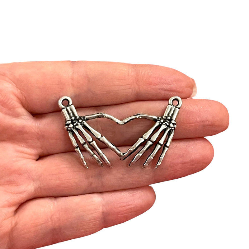 Antique Silver Plated Skeleton Hands Connector Charm