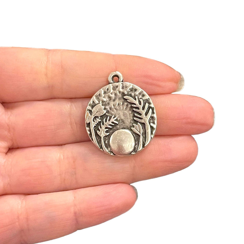Antique Silver Plated Tropical Full Moon Pendant