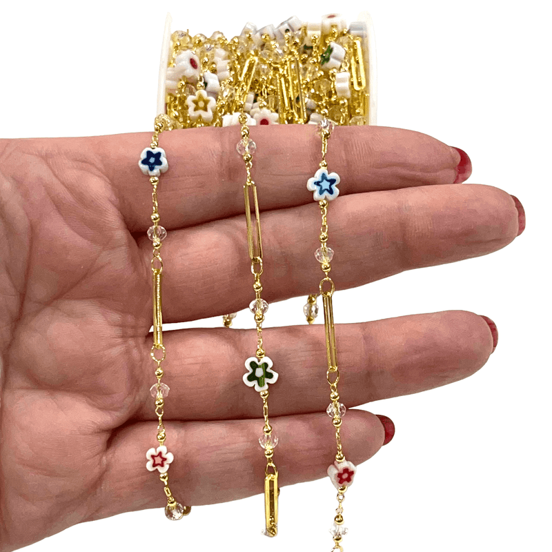 Millefiori Rosary Chain, 24Kt Gold Plated Rosary Chain,