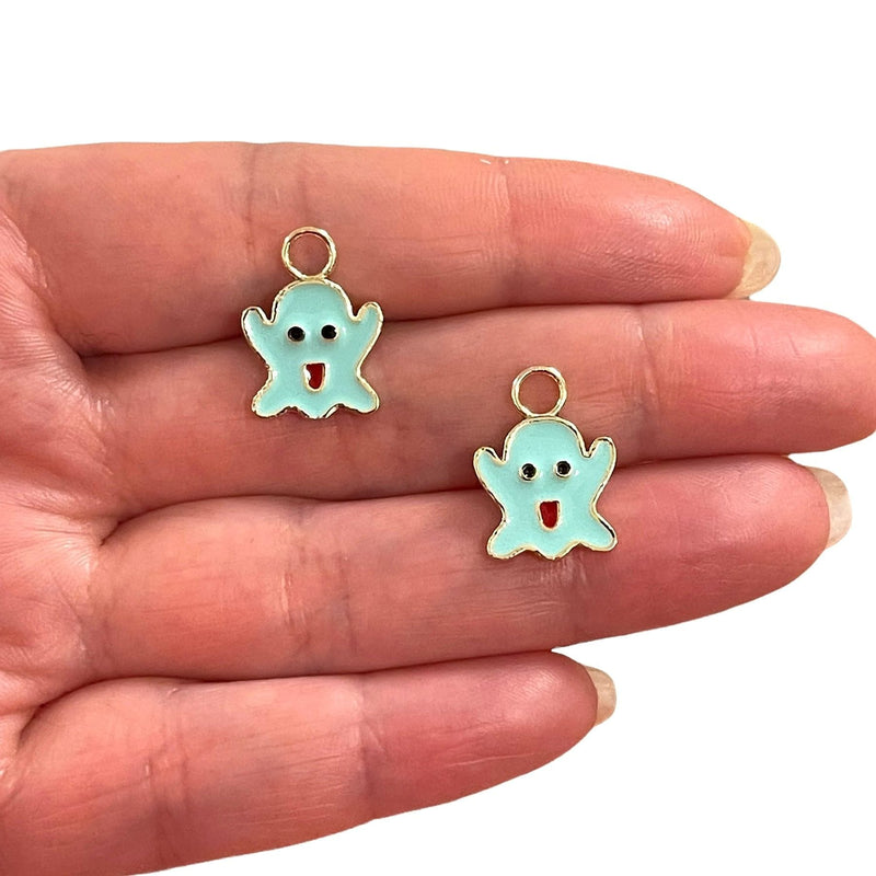 24 Karat vergoldeter minzfarbener emaillierter Casper-Charm, vergoldeter Geister-Charms, 2 Stück in einer Packung