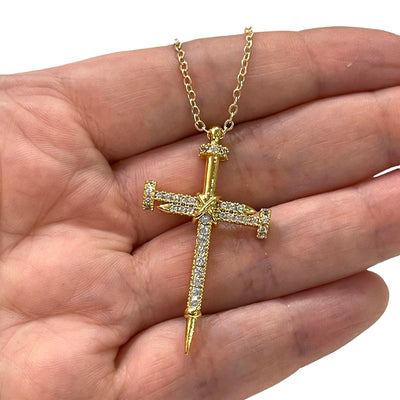Pendentif croix crucifix plaqué or 24 carats avec zircon cubique