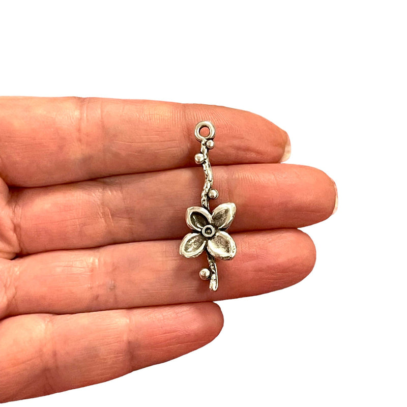 Antique Silver Plated Flower Charms, Silver Flower Charms, 3 pcs in a pack