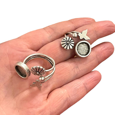 Silberne Ringfassung, antik versilbertes Messing, verstellbarer Ringrohling, verstellbare Ringlünette