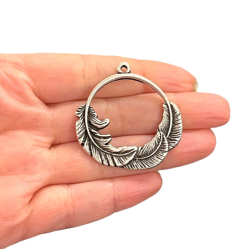 Antique Silver Plated Feather Wreath Pendant