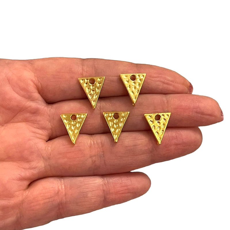 24Kt Matte Gold Plated Hammered Triangle Charms, 5 pcs in a pack