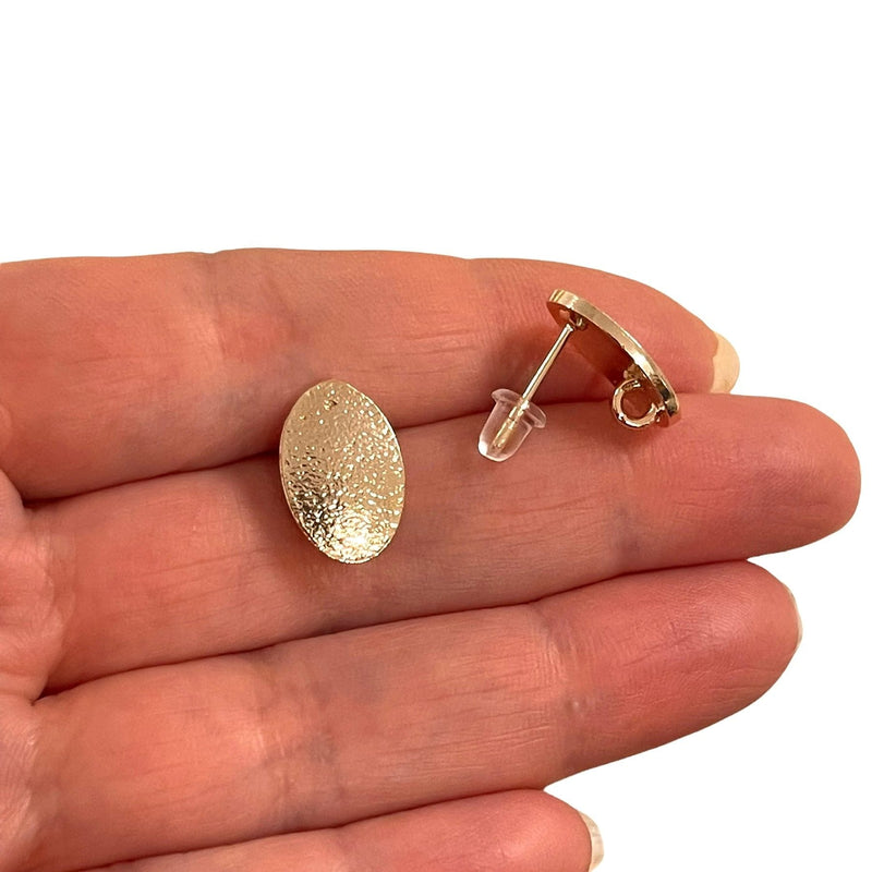 Rose Gold Plated Brass Oval Stud Earrings, 2 pcs in a pack,