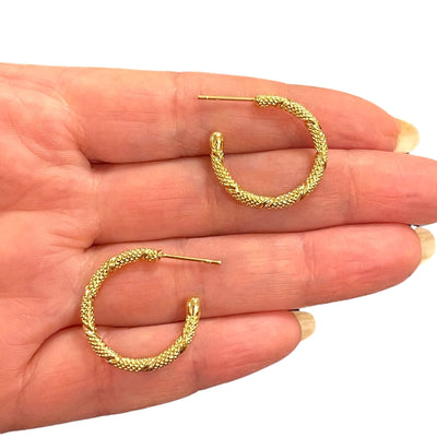 24Kt Gold Plated 24mm Earring Hoops, Twisted Hoop Gold Earrings