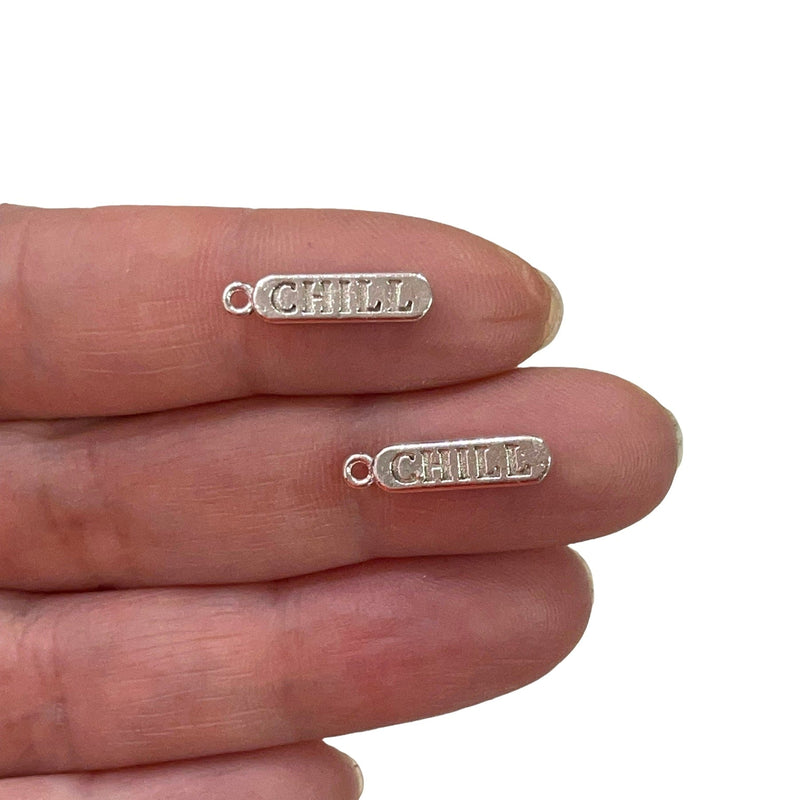 Silver Plated Brass Pill Bar Words Pendant, Words Charms, Love, Chill, Hope,Happy, Mom Charms