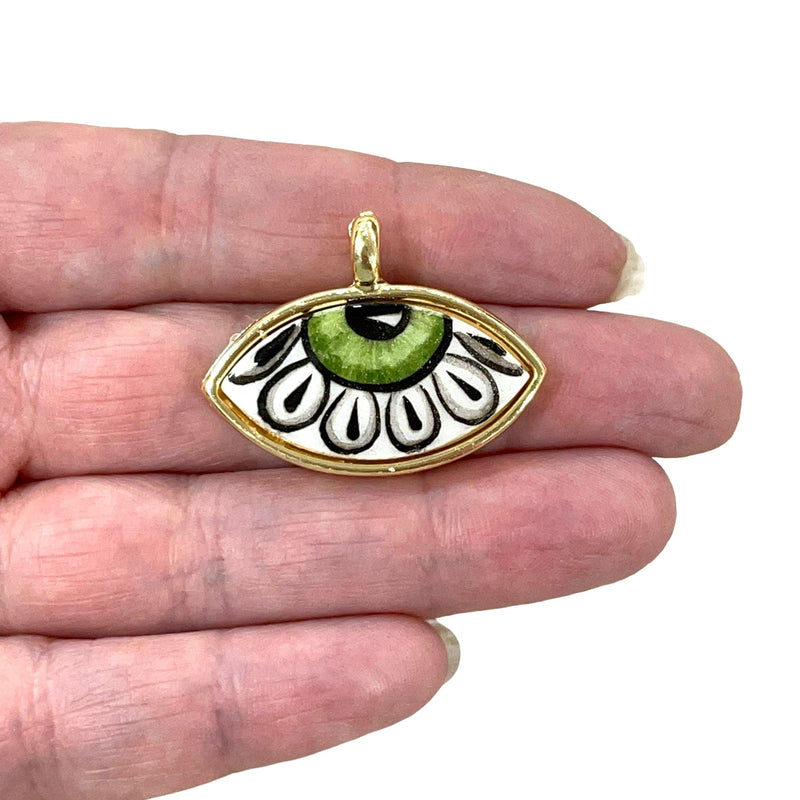 24Kt Gold Plated Hand Made&Paint Ceramic Eye Pendant