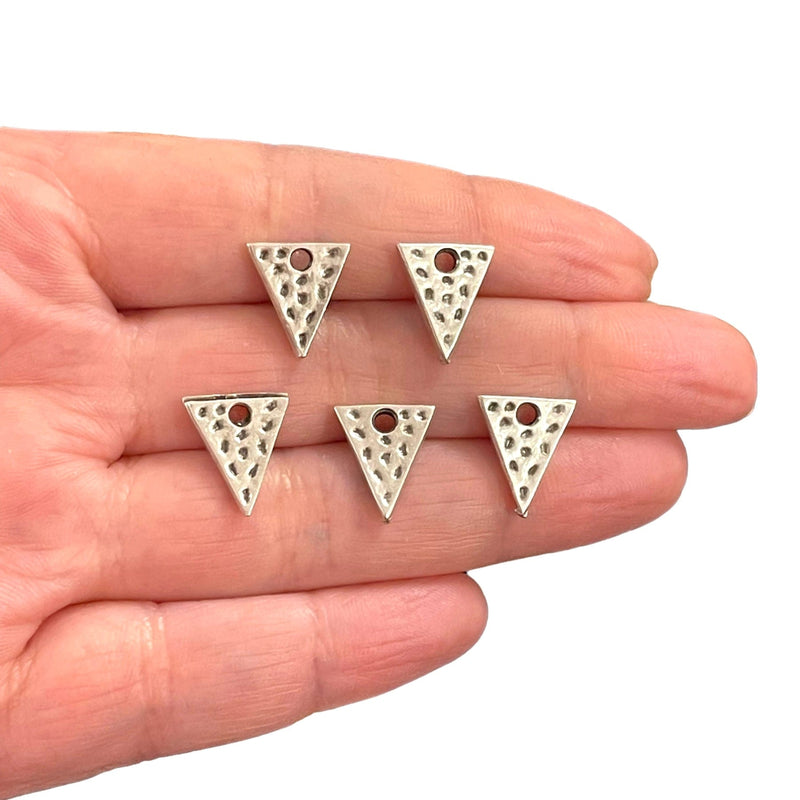 Antique Silver Plated Hammered Triangle Charms, 5 pcs in a pack
