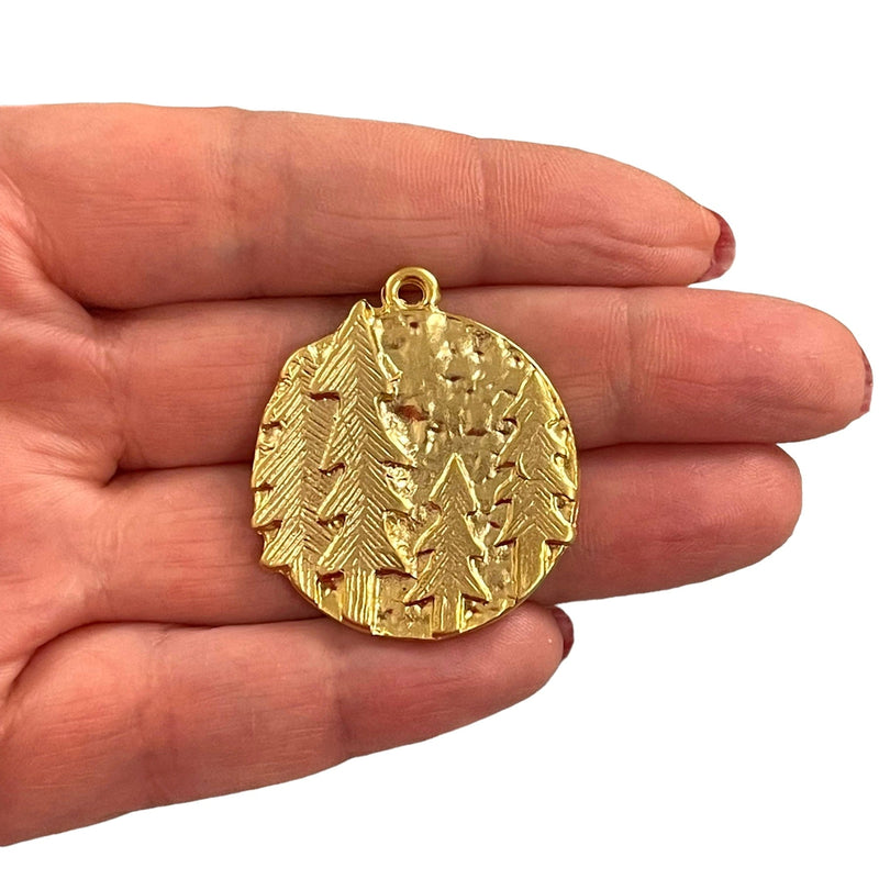 24Kt Matte Gold Plated Pine Tree Forest Pendant