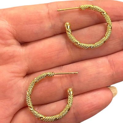 24Kt Gold Plated 24mm Earring Hoops, Twisted Hoop Gold Earrings