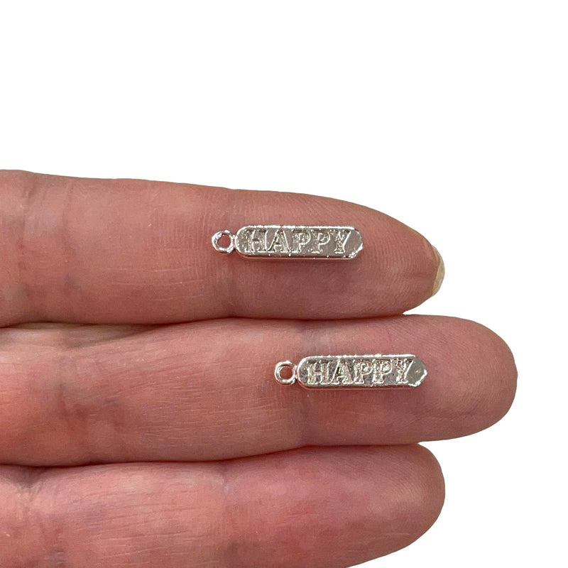 Silver Plated Brass Pill Bar Words Pendant, Words Charms, Love, Chill, Hope,Happy, Mom Charms