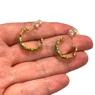 Boucles d'Oreilles Smiley Face Émaillée Vert Fluo Plaqué Or 24Kt
