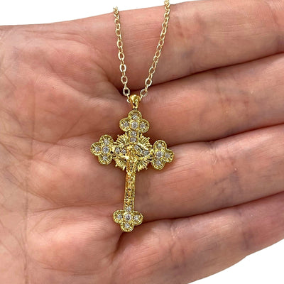 24Kt Gold Plated Stunning Cubic Zirconia Cross Crucifix Pendant