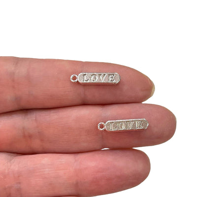 Silver Plated Brass Pill Bar Words Pendant, Words Charms, Love, Chill, Hope,Happy, Mom Charms