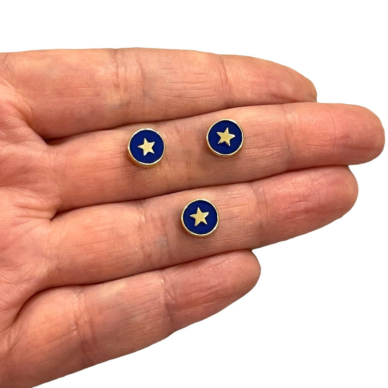 24Kt Gold Plated Double-Sided Navy Enamelled Star Spacer Charms, 3 pcs in a pack