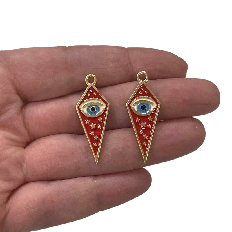 24Kt Gold Plated Red Enamelled Arrow Head Evil Eye Charms, 2 pcs in a pack
