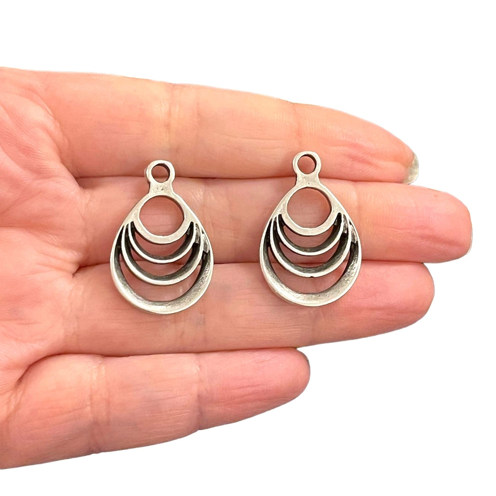 Antique Silver Plated Drop Charms, 2 pcs in a pack