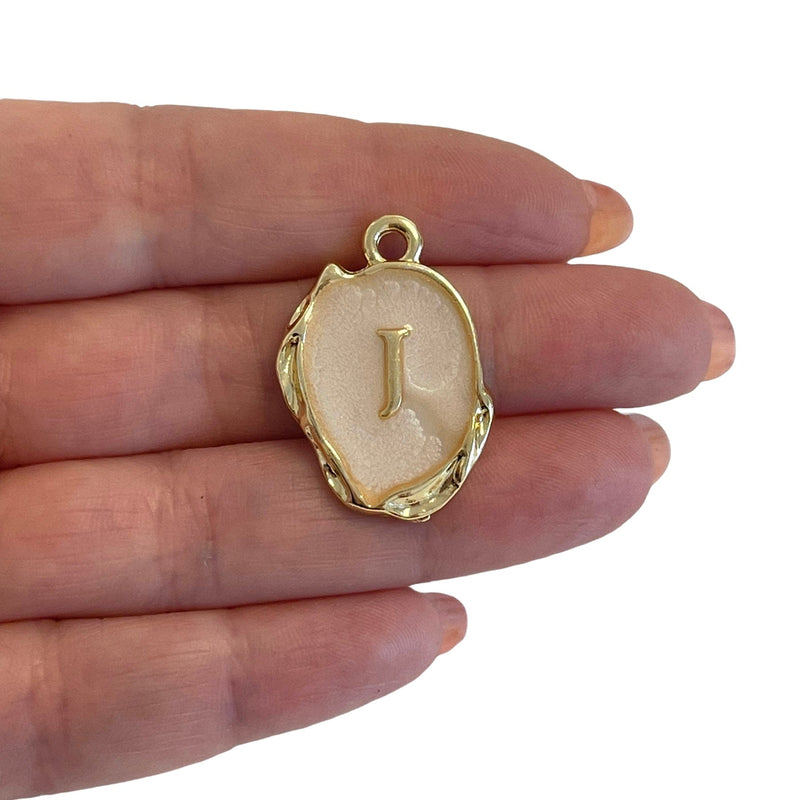 24Kt Gold Plated Ivory Enamelled Initial Pendant, A-Z Initials Pendant