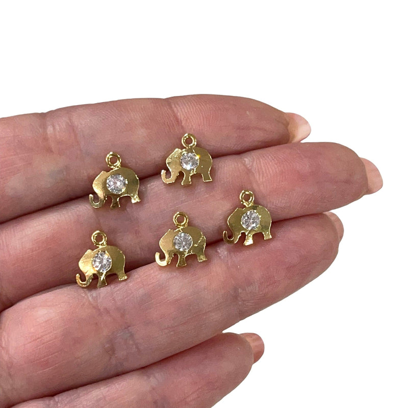 24Kt Shiny Gold Plated Elephant with Cubic Zirconia Charms, 5 Pcs in a Pack