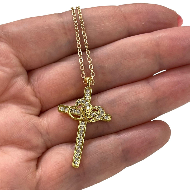 Pendentif croix crucifix plaqué or 24 carats avec zircon cubique