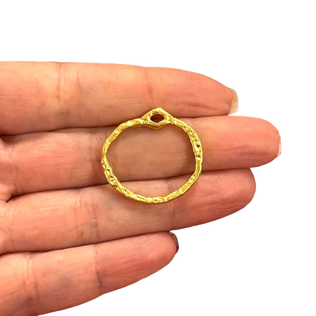 24Kt Matte Gold Plated Hammered Authentic Charms, Gold Hammered Authentic Charms, 3 pcs in a pack