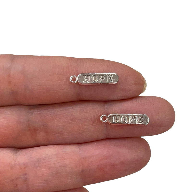 Silver Plated Brass Pill Bar Words Pendant, Words Charms, Love, Chill, Hope,Happy, Mom Charms