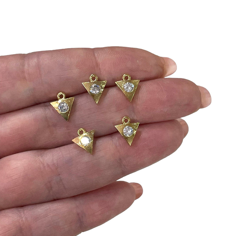 24Kt Shiny Gold Plated Triangle with Cubic Zirconia Charms, 5 Pcs in a Pack