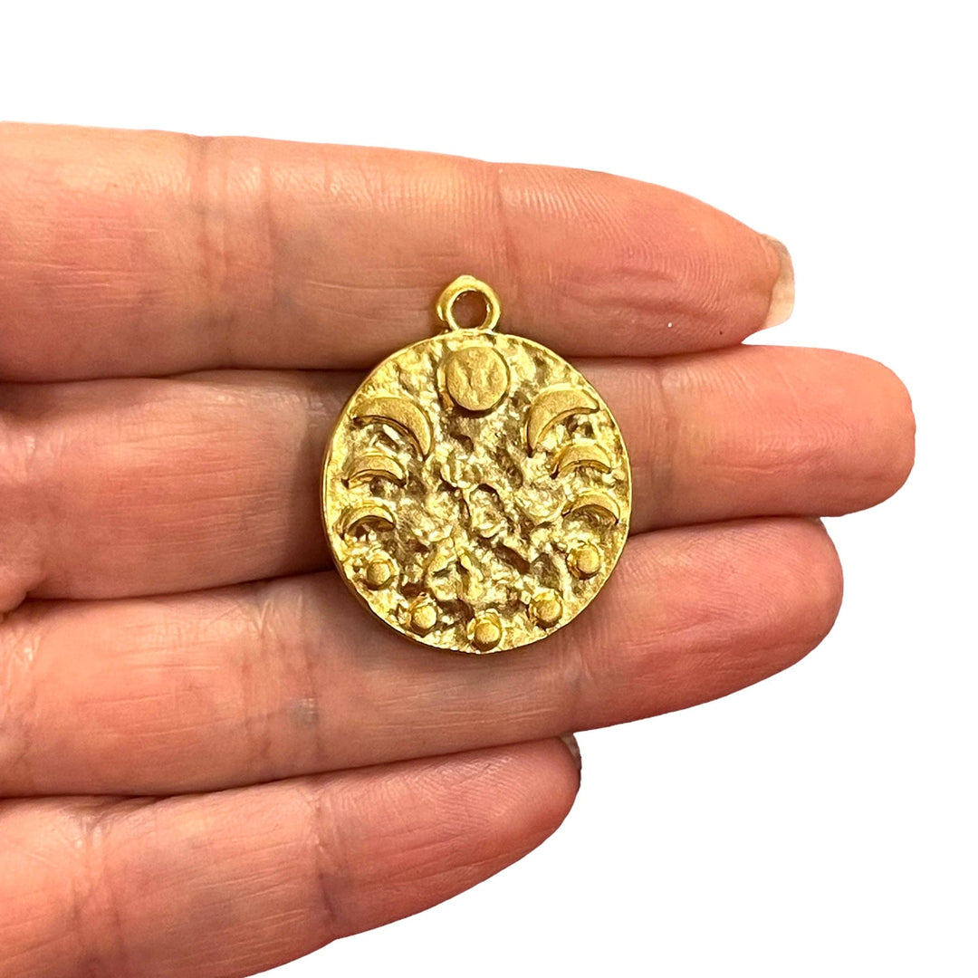 24Kt Matte Gold Plated Phases of Moon Charm, Gold Phases of Moon Charm