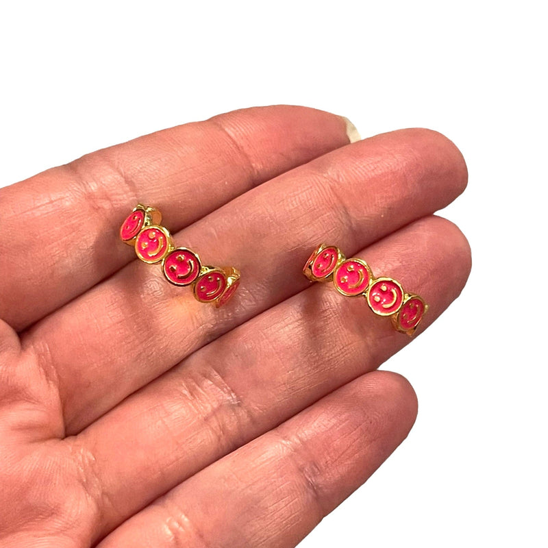 24Kt Gold Plated Neon Pink Enamelled Smiley Face Earrings