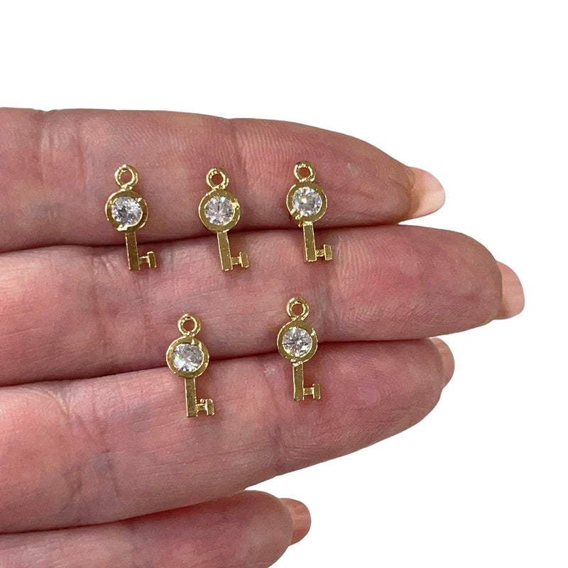 Clé plaquée or brillant 24 carats avec breloques en zircone cubique, 5 pièces dans un paquet