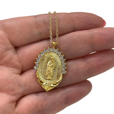 Plaqué Or 24Kt Superbe Pendentif Vierge Marie avec Zircon Cubique