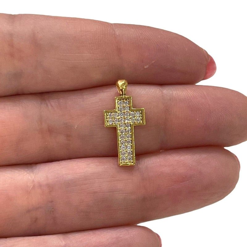Superbe pendentif croix en zircone cubique plaqué or 24 carats