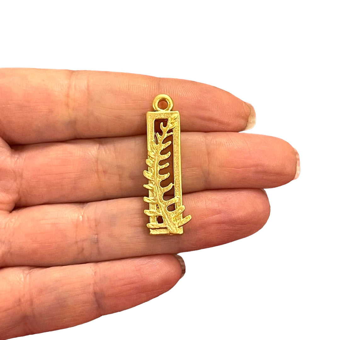 24Kt Matte Gold Plated Fern Leaf Charms, Gold Fern Leaf Charms, 2 pcs in a pack
