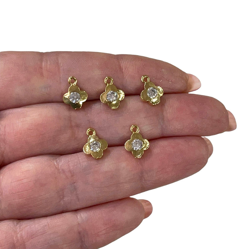 24Kt Shiny Gold Plated Flower with Cubic Zirconia Charms, 5 Pcs in a Pack