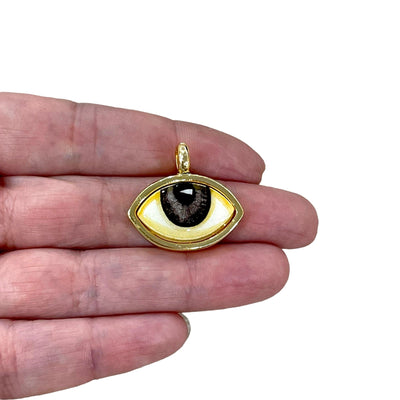 Pendentif oeil en céramique peint à la main et plaqué or 24 carats