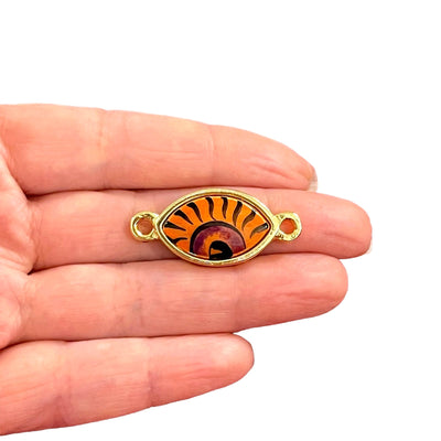 Connecteur d'oeil en céramique fait à la main et peint en plaqué or 24 carats
