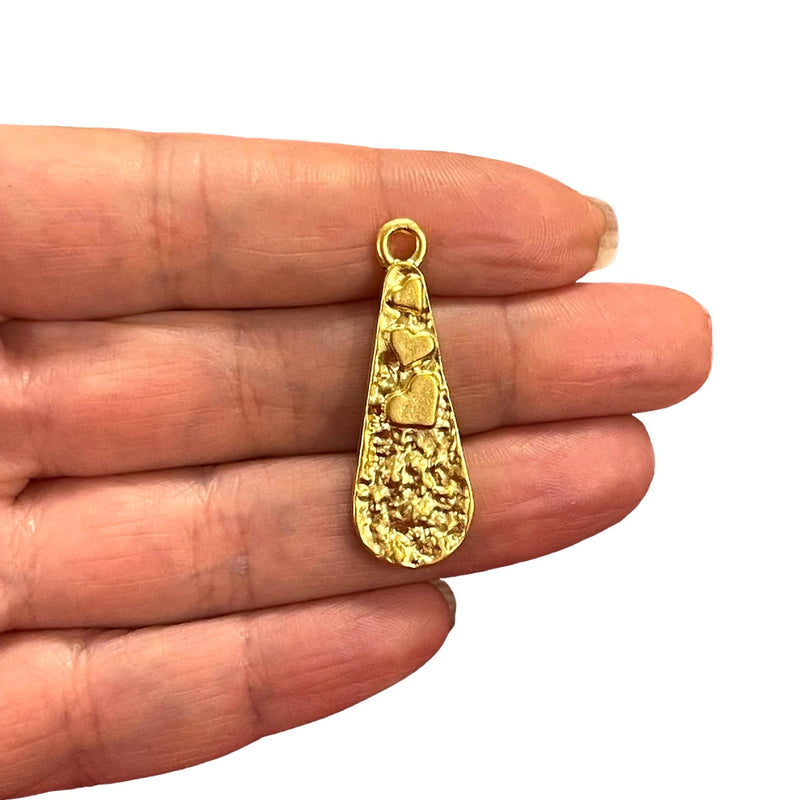 24Kt Matte Gold Plated Drop Charms, Gold Drop Charms, 2 pcs dans un pack