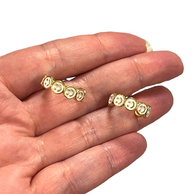 24Kt Gold Plated White Enamelled Smiley Face Earrings