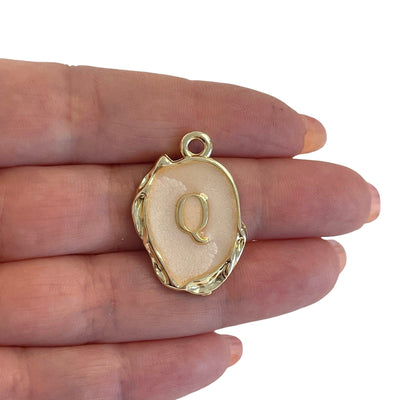 24Kt Gold Plated Ivory Enamelled Initial Pendant, A-Z Initials Pendant