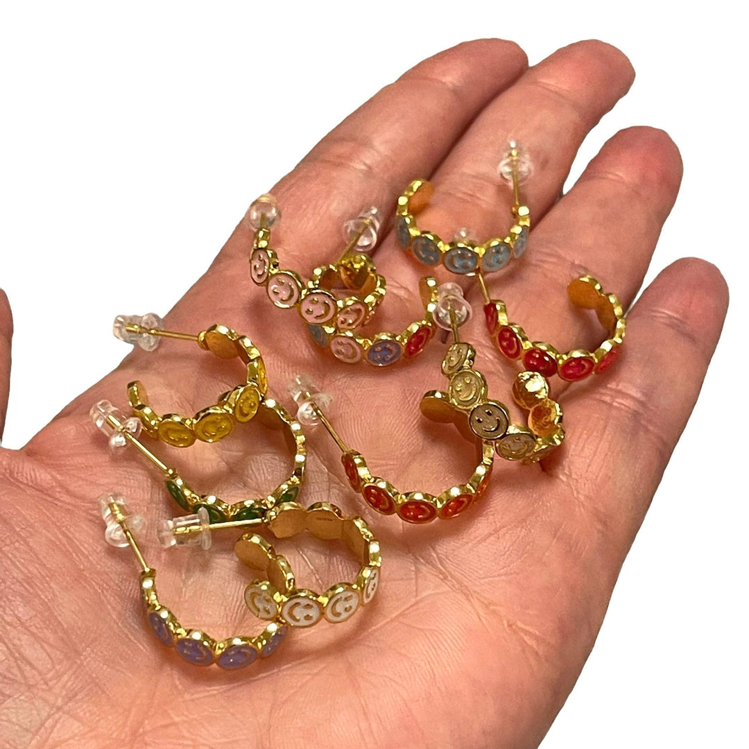 24Kt Gold Plated Yellow Enamelled Smiley Face Earrings
